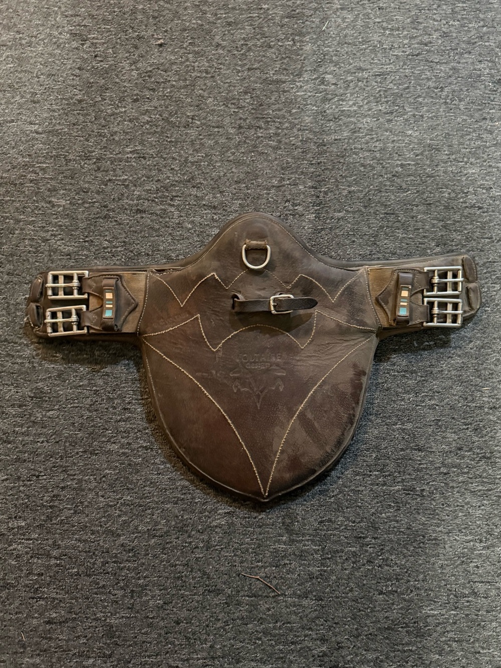 Brown Voltaire Leather Stud Girth Cover with D-Ring and Buckle Straps